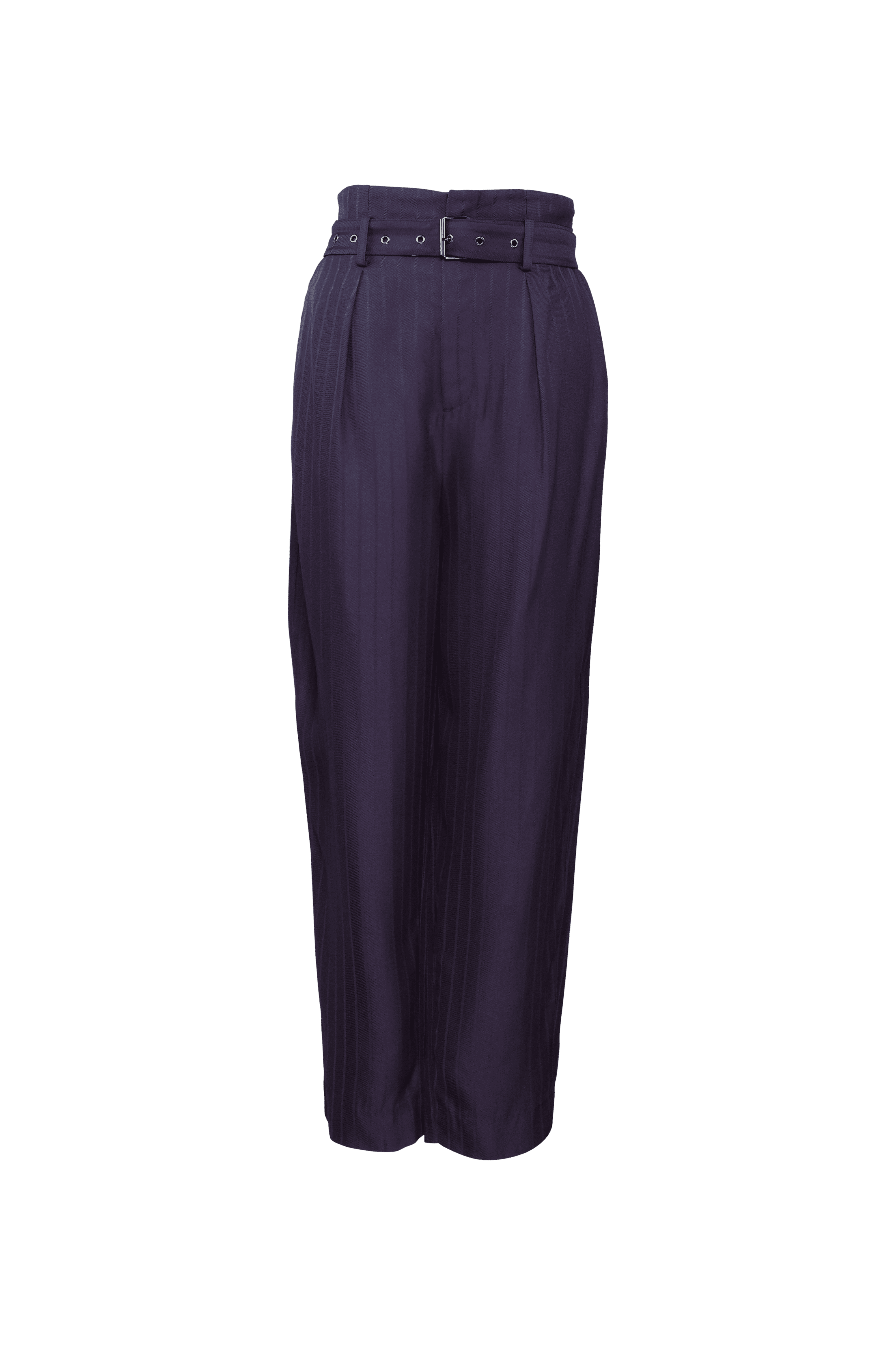 Blue Stripes Straight Pants With Belt