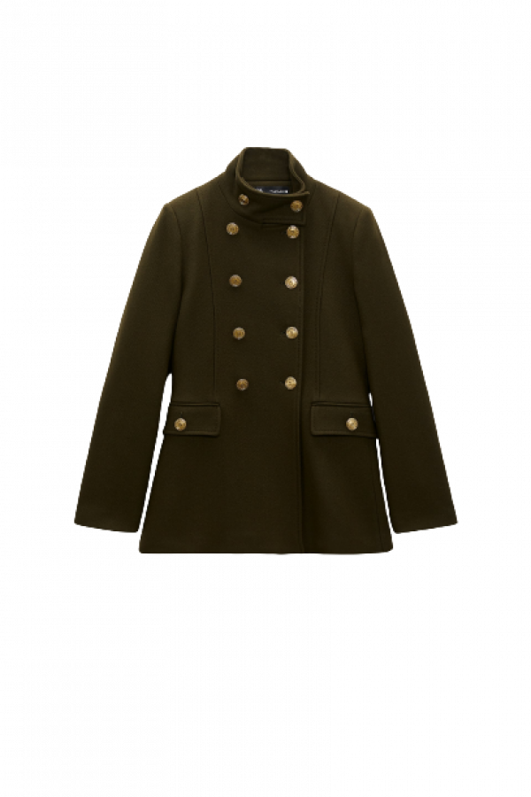 Wool Blend Coat With Gold Button