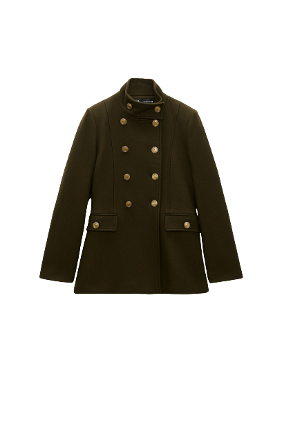 Wool Blend Coat With Gold Button
