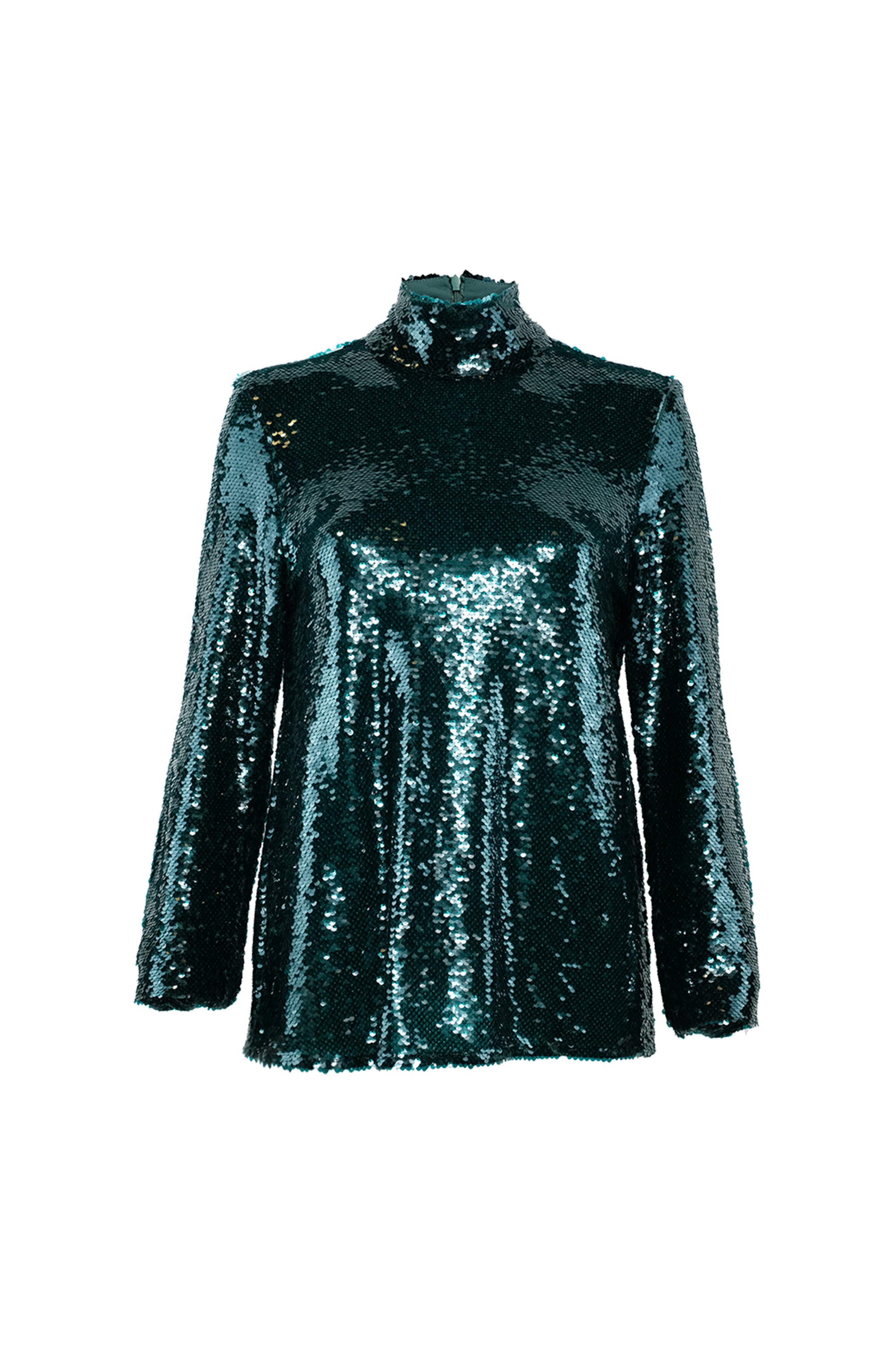 Sequin Turtleneck Top Blouse in Green